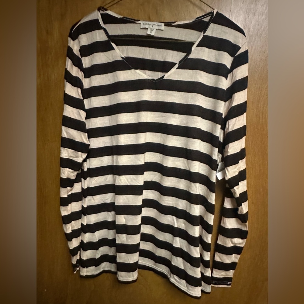 Coldwater Creek Black and White Striped Long Sleeve Top NWT